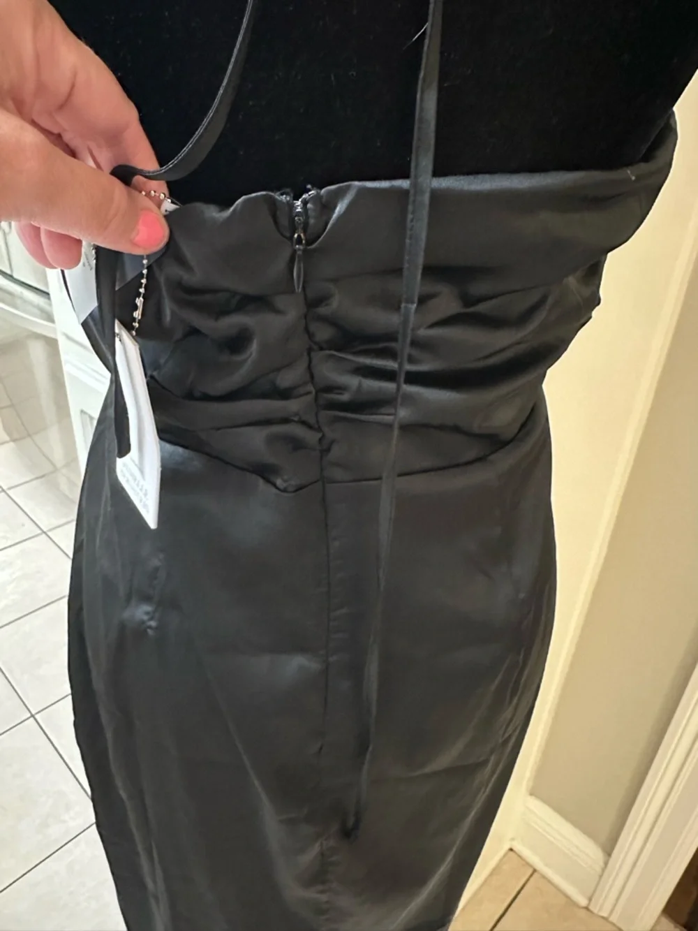 DANIELLE BERNSTEIN Black Satin Cutout Midi Dress - Picture 5 of 6